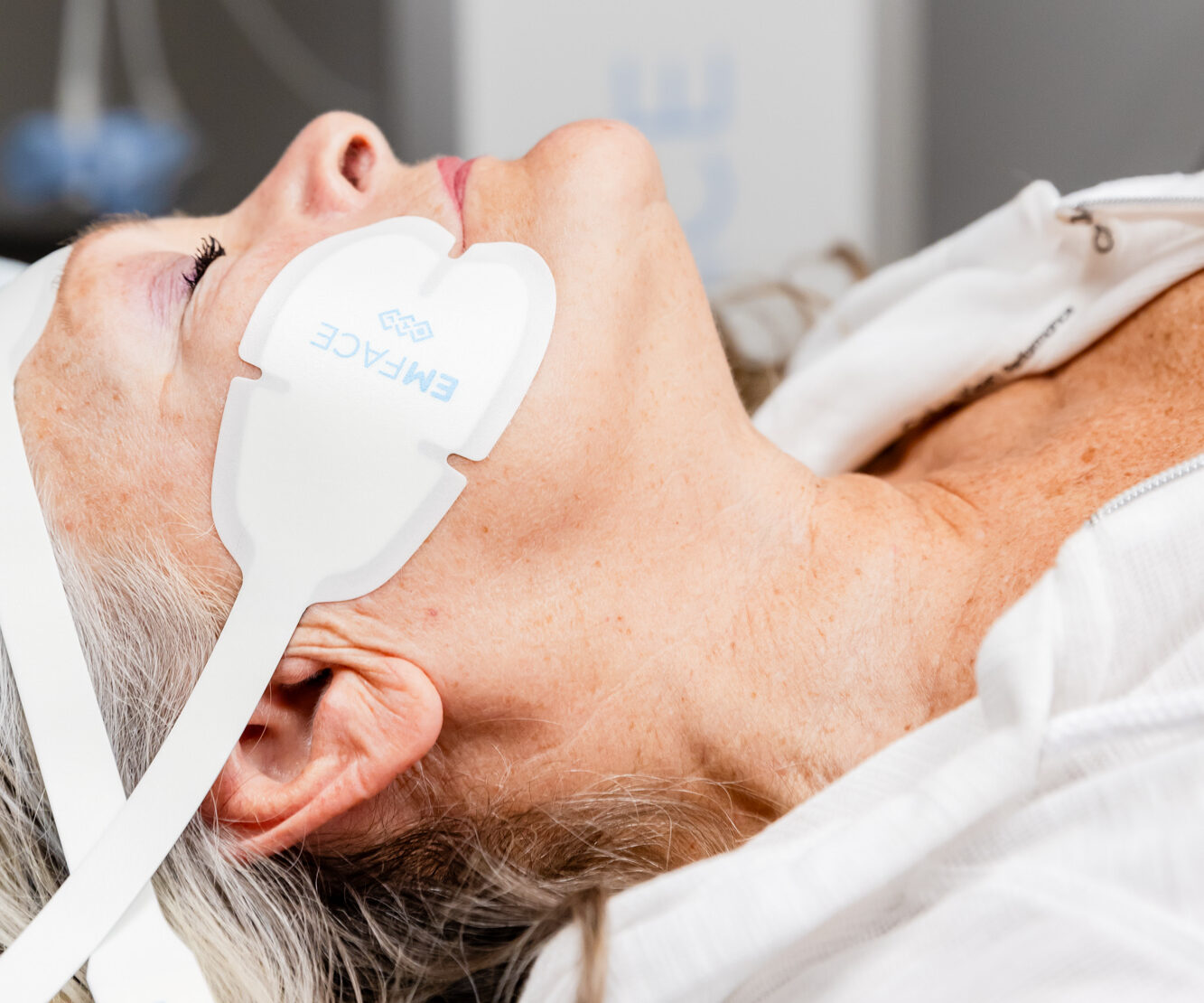 A woman receives an Emface treatment for a non-surgical face lift in Columbus, OH