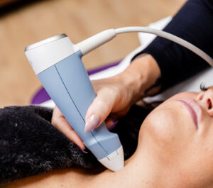 A close-up photo of a provider administering a non-surgical face lift in Columbus, OH.