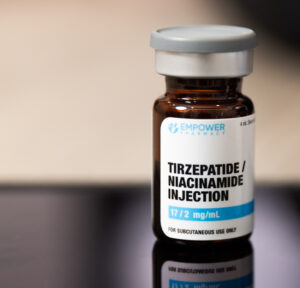 A close-up shot on a vial of tirzepatide, an alternative to semaglutide in Columbus, OH